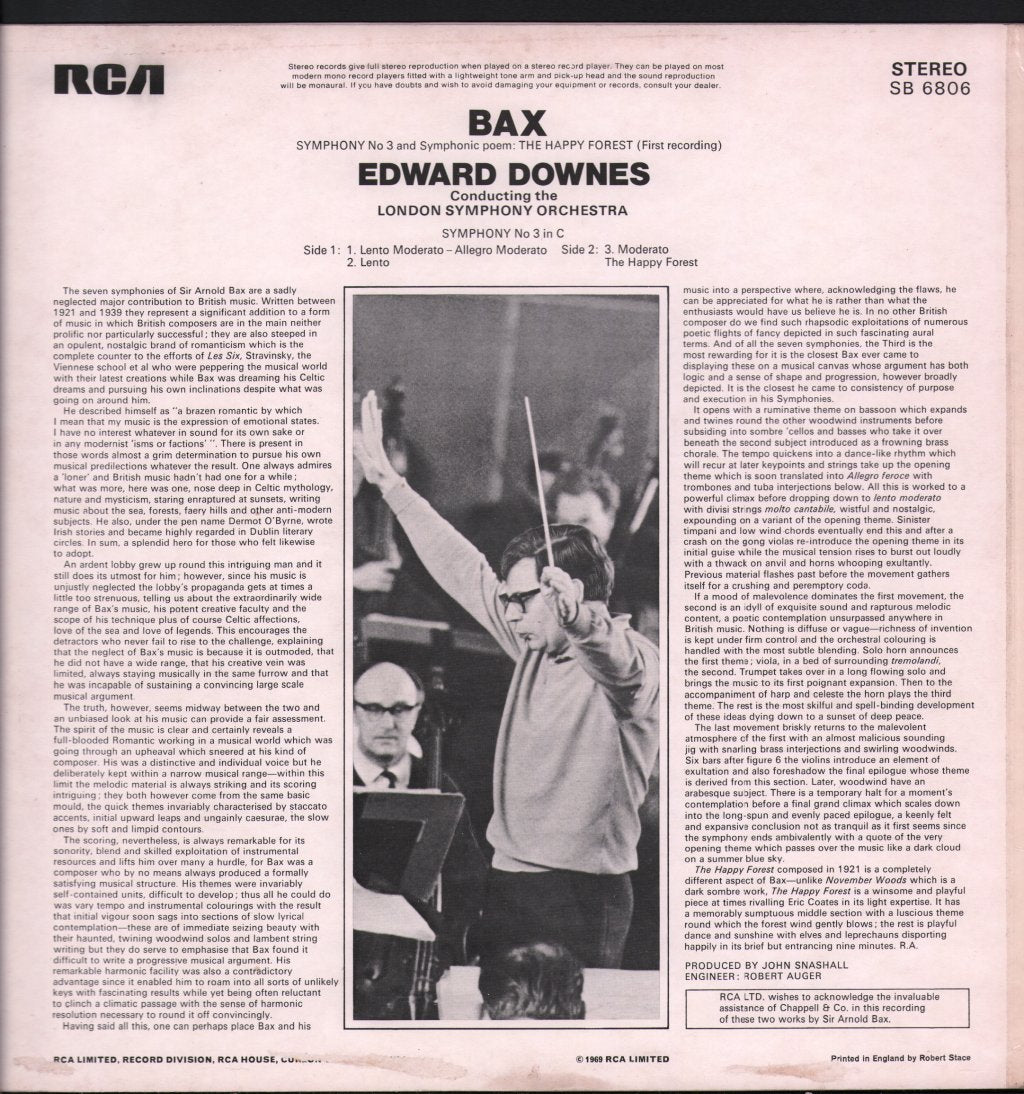 Edward Downes / London Symphony Orchestra - Bax - Symphony No. 3 & 'The Happy Forest' - Lp