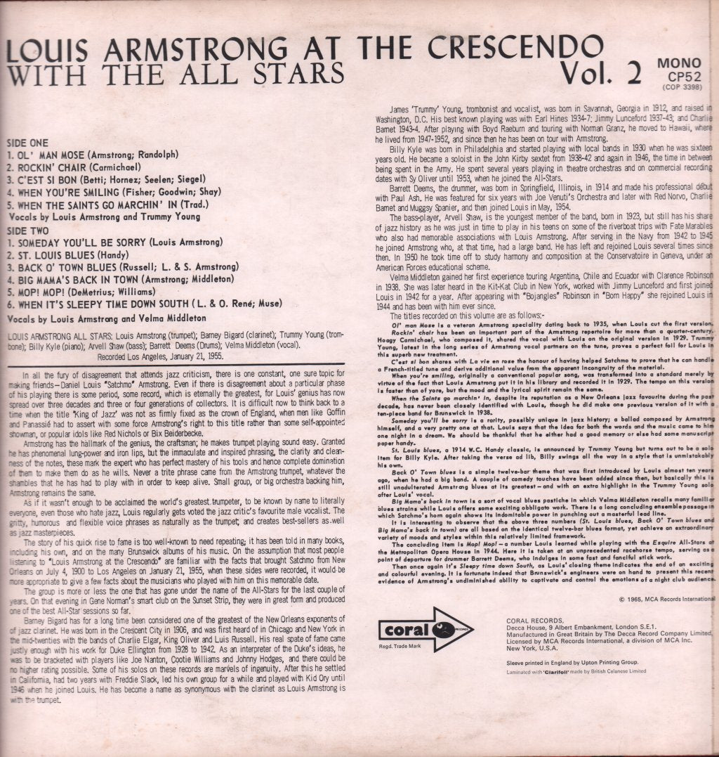 Louis Armstrong - At The Crescendo Volume 2 - Lp