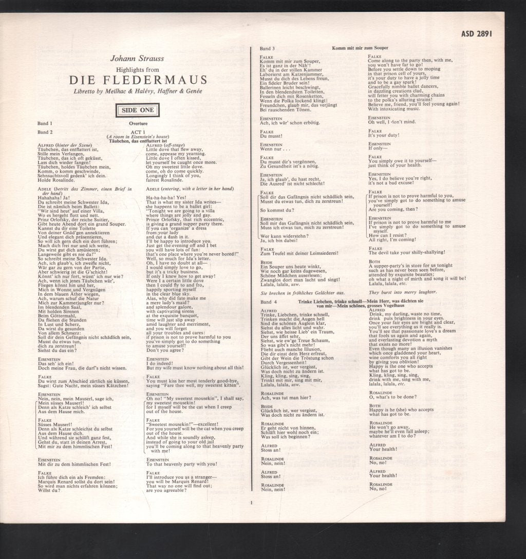 Willi Boskovsky / Anneliese Rothenberger / Dietrich Fischer-Dieskau / Nicolai Gedda - Johann Strauss - Die Fledermaus Highlights - Lp