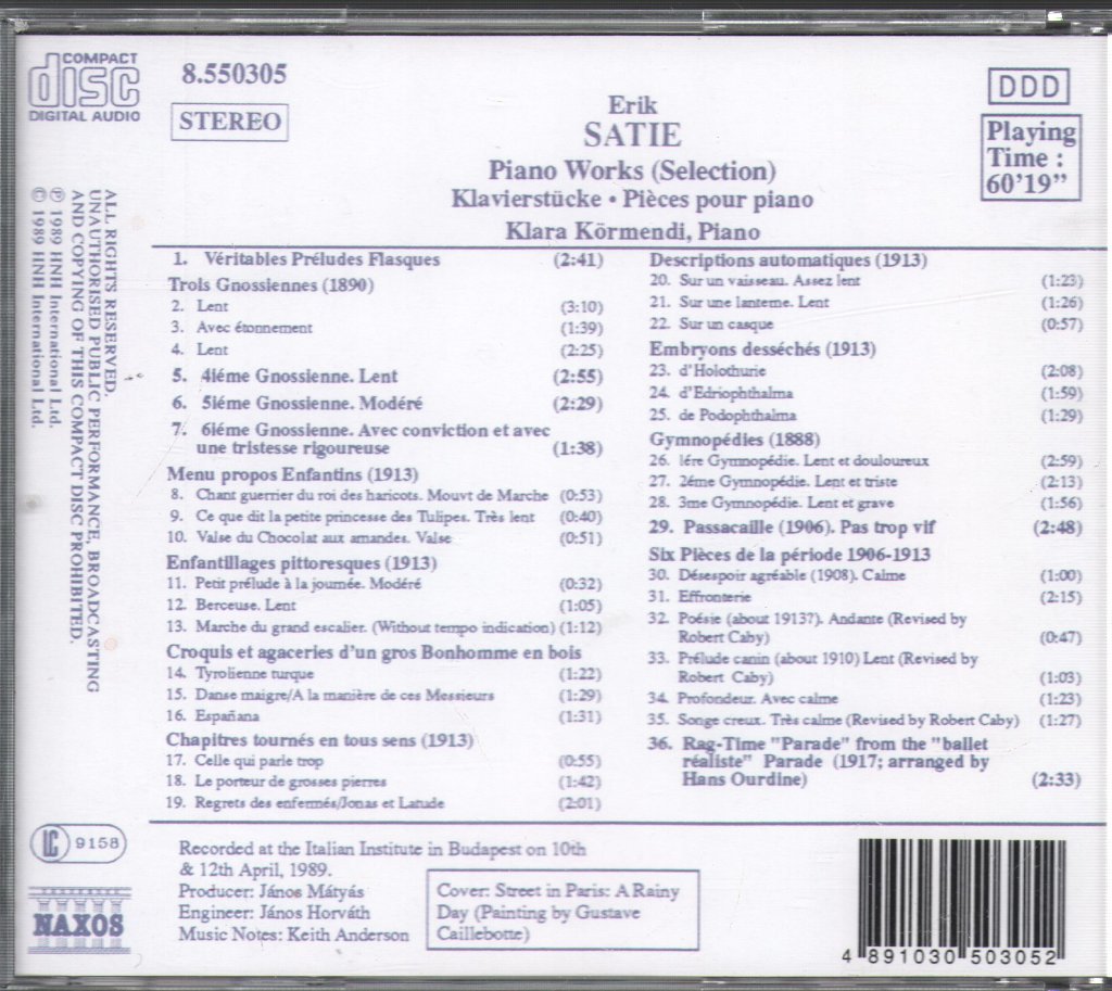 Erik Satie - Piano Works (Selection) - Cd