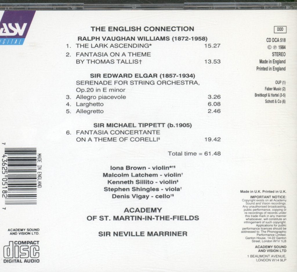 Neville Marriner / Academy Of St. Martin In The Fields - English Connection - Cd