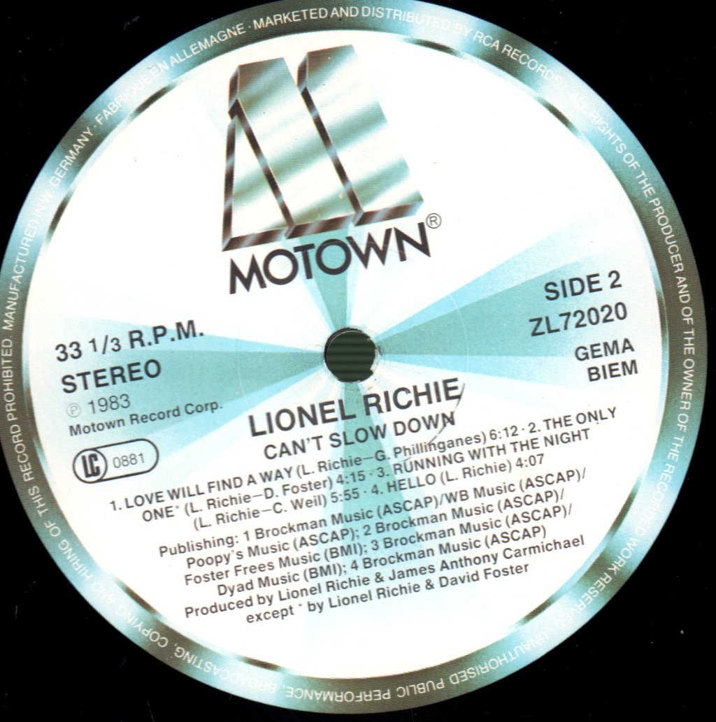 Lionel Richie - Can't Slow Down - Lp