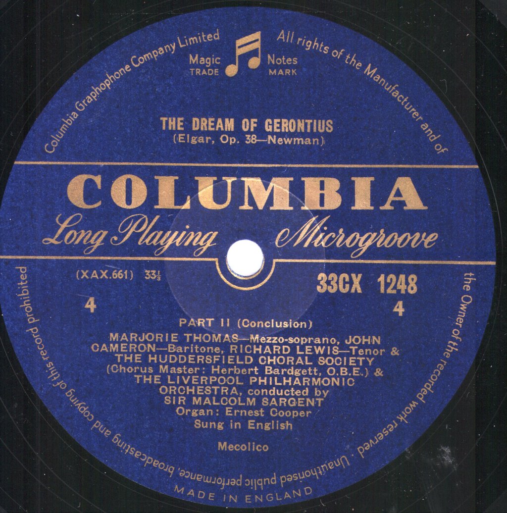 Sir Malcolm Sargent / Richard Lewis / Marjorie Thomas / Huddersfield Choral Society - Elgar - Dream Of Gerontius - Double Lp