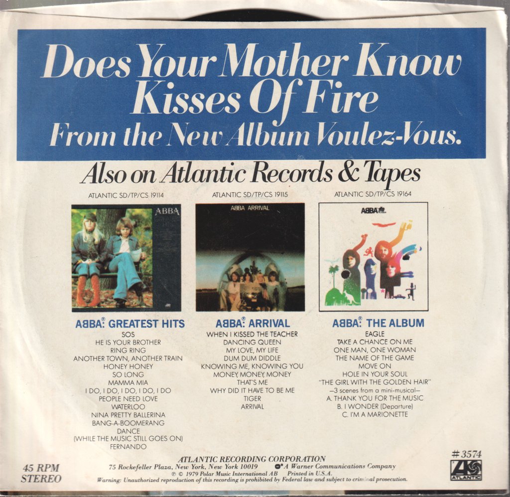 ABBA - Does Your Mother Know / Kisses Of Fire - 7 Inch