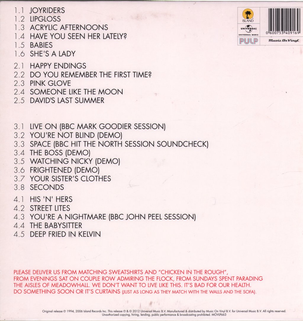 Pulp - His 'N' Hers - Lp