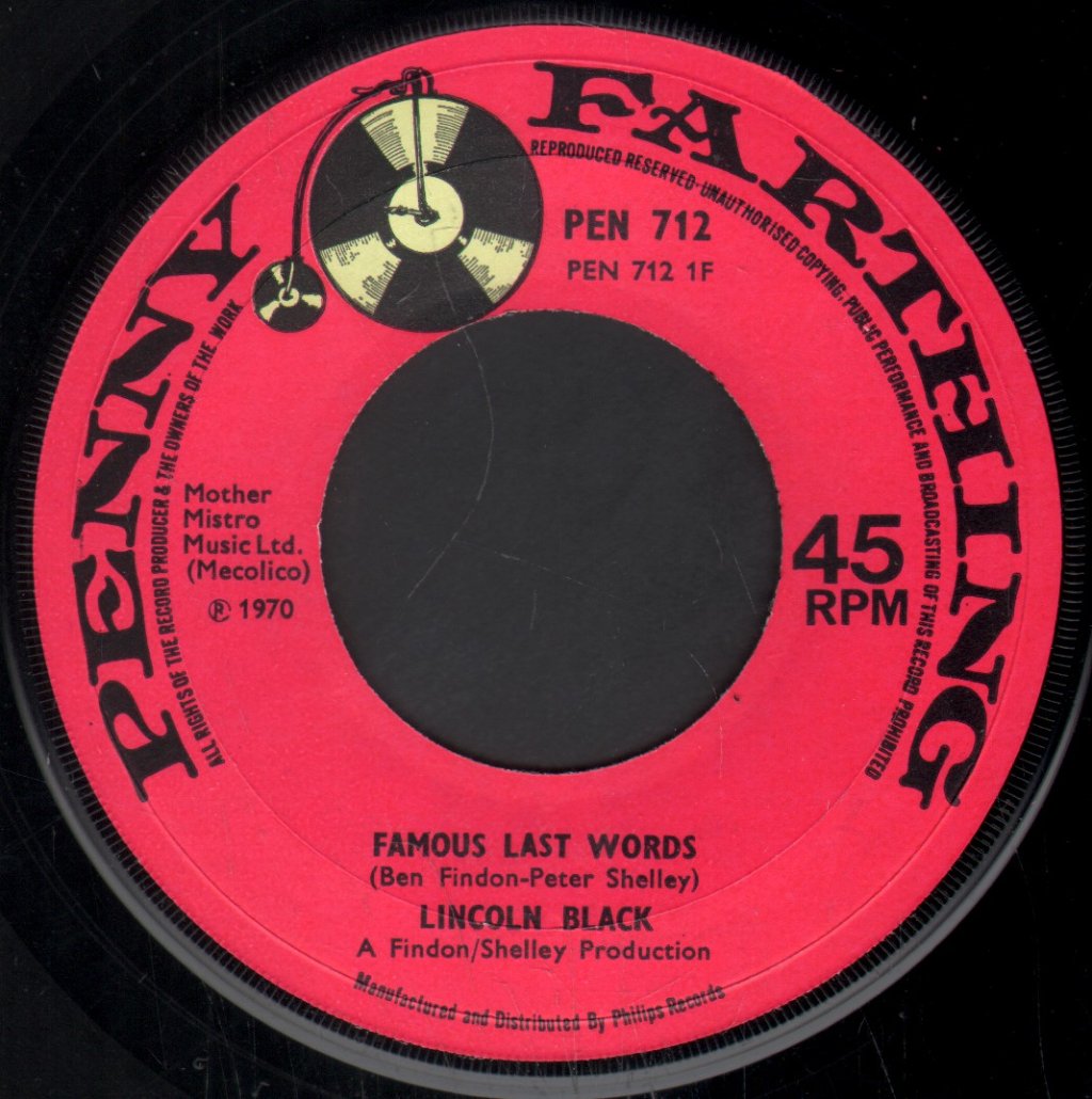 Lincoln Black - Famous Last Words - 7 Inch