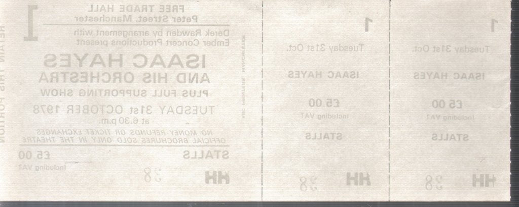 Isaac Hayes - Free Trade Hall Manchester 31St Oct 1978 - Ticket