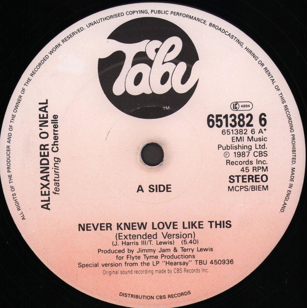 Alexander O'Neal Featuring Cherrelle - Never Knew Love Like This - 12 Inch