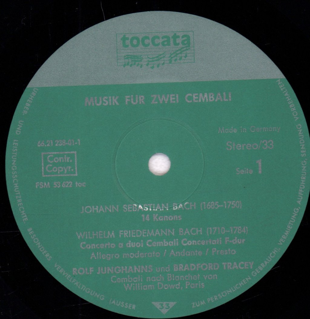 Rolf Junghanns and Bradford Tracey - bach Musik Für Zwei Cembali - Lp