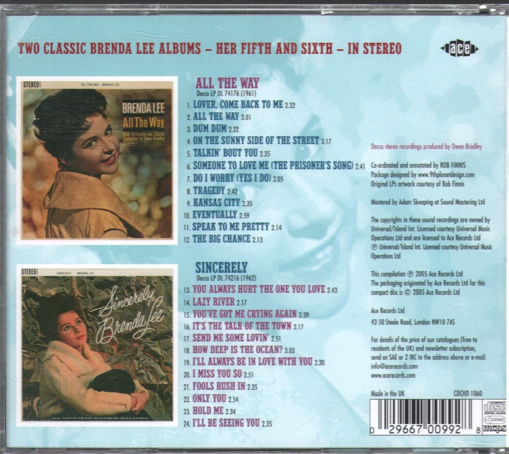 Brenda Lee - All The Way • Sincerely - Cd
