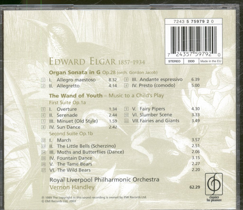 Royal Liverpool Philharmonic Orchestra, Vernon Handley - Elgar - Organ Sonata; The Wand Of Youth - Cd
