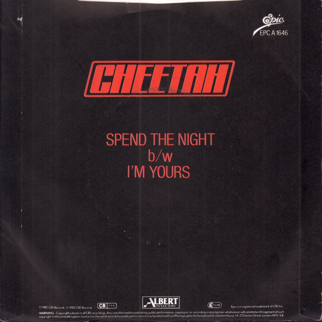 Cheetah (Female Rock Group) - Spend The Night - 7 Inch