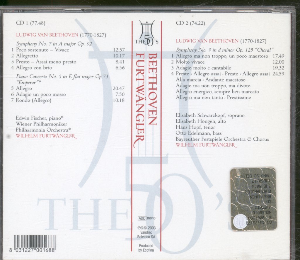 Wilhelm Furtwangler - Beethoven - Symphonies 7 & 9 / Emperor Concerto - Double Cd