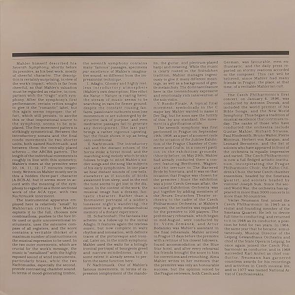 Czech Philharmonic Orchestra - mahler Symphony No. 7 In E Minor - Double Lp