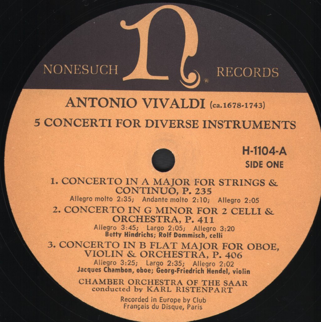 Chamber Orchestra Of The Saar / Karl Ristenpart - Antonio Vivaldi - 5 Concerti For Diverse Instruments - Lp