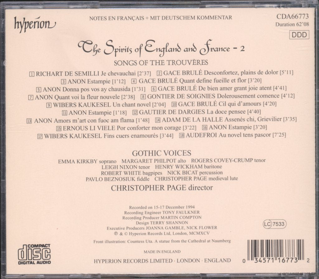 Gothic Voices, Christopher Page - Spirits Of England And France 2 - Songs Of The Trouvères - Cd