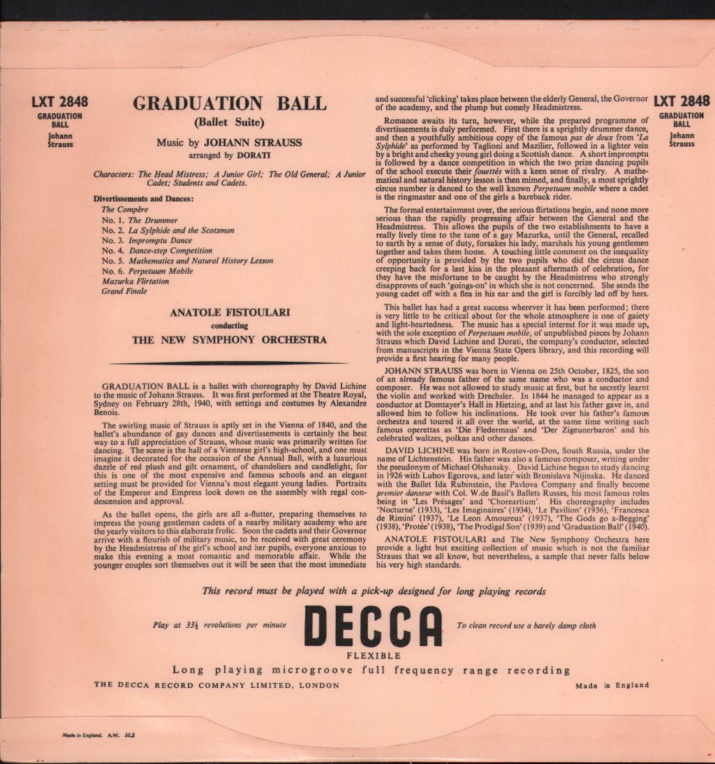 Anatole Fistoulari / New Symphony Orchestra - Johann Strauss - Graduation Ball - Lp