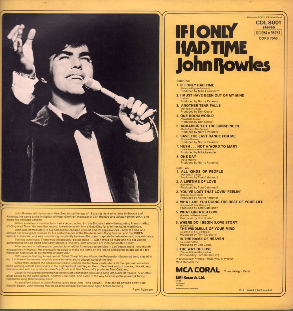 John Rowles - If I Only Had Time - Lp