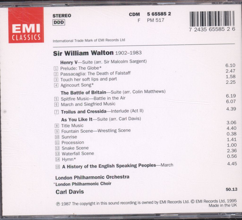 Carl Davis, London Philharmonic Orchestra - William Walton - Film Music - Cd