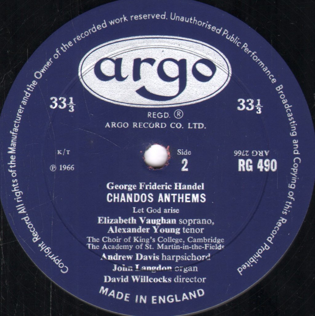 Elizabeth Vaughan / Alexander Young / Forbes Robinson / ASMF / David Willcocks - Handel - Chandos Anthems - Lp
