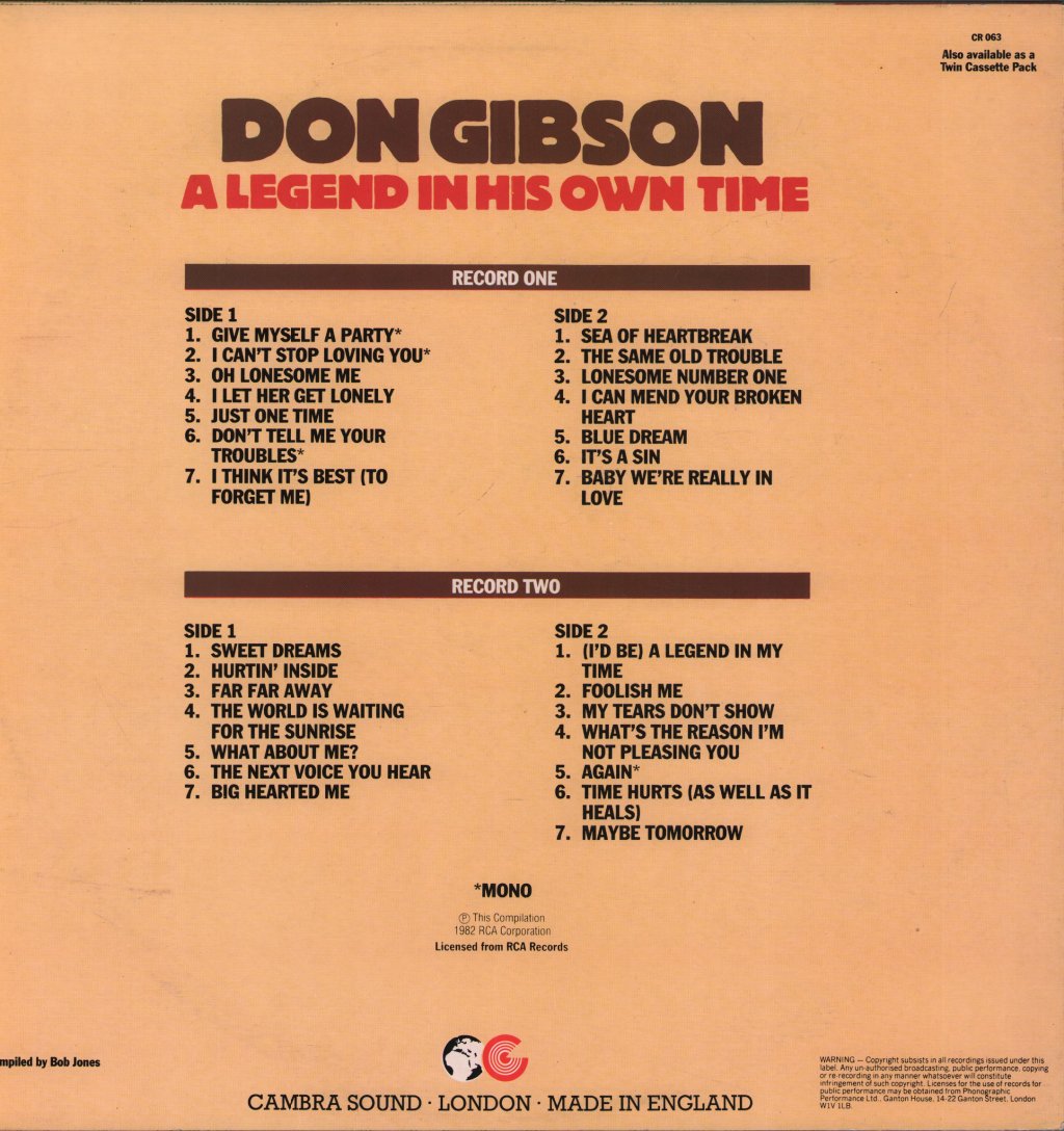 Don Gibson - A Legend In His Own Time - Double Lp