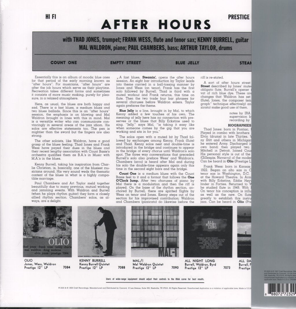 Thad Jones, Frank Wess, Kenny Burrell, Mal Waldron - After Hours - Lp