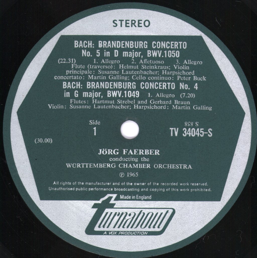 Susanne Lautenbacher / Martin Galling / Wurttemberg Chamber Orchestra - Bach - Brandenburg Concerti - Lp