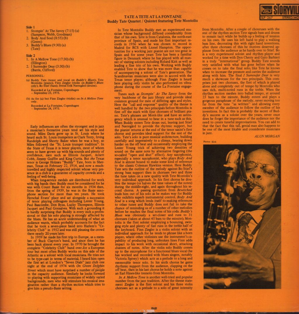 Buddy Tate Quartet & Quintet Featuring Tete Montoliu - Tate A Tete At La Fontaine - Lp