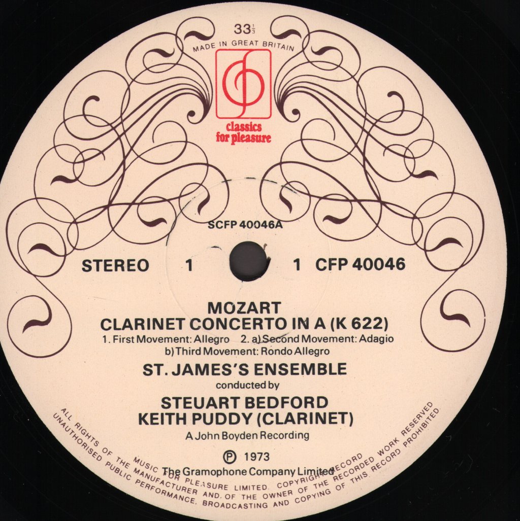 Keith Puddy / Elgar Howarth / Orchestra of St. James / Steuart Bedford - Mozart Clarinet Concerto in A / Haydn - Trumpet Concerto in E flat - Lp