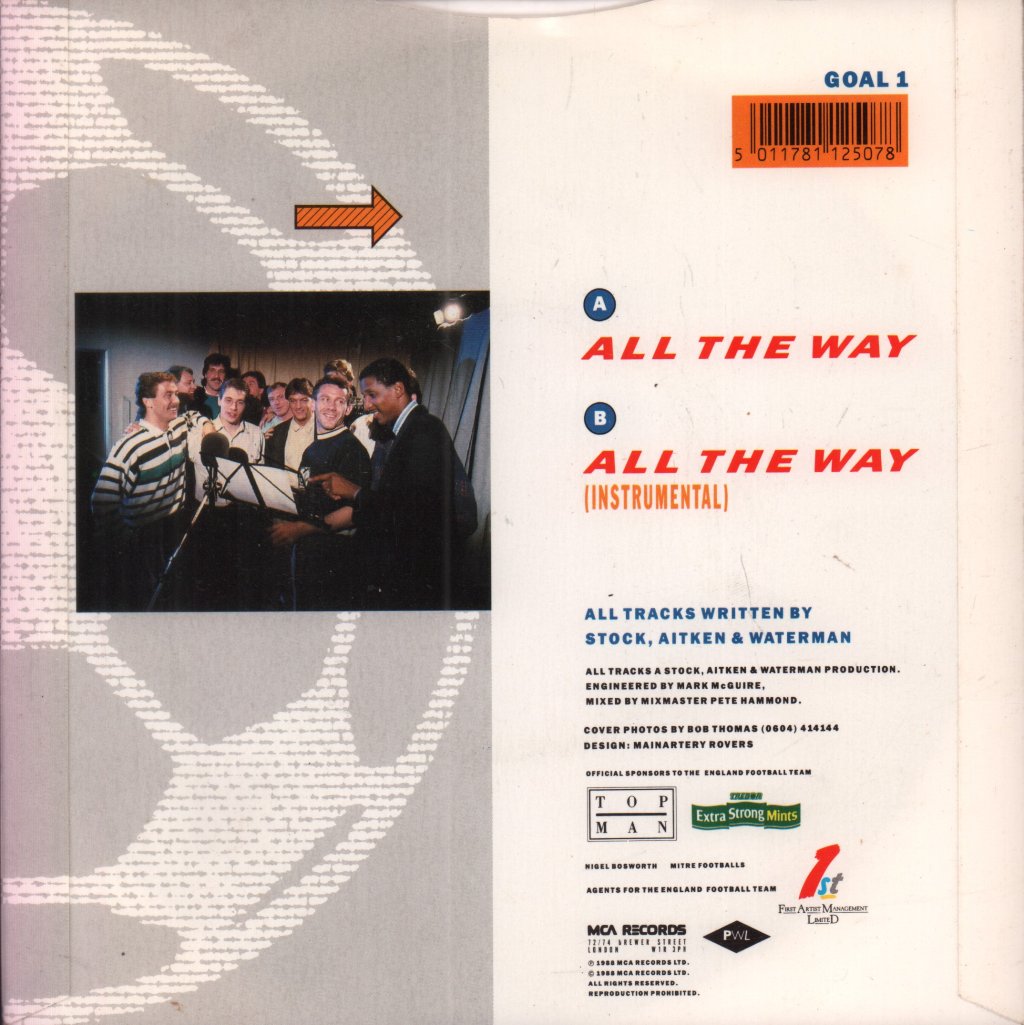 England Football Team Featuring Stock Aitken And Waterman - All The Way - 7 Inch