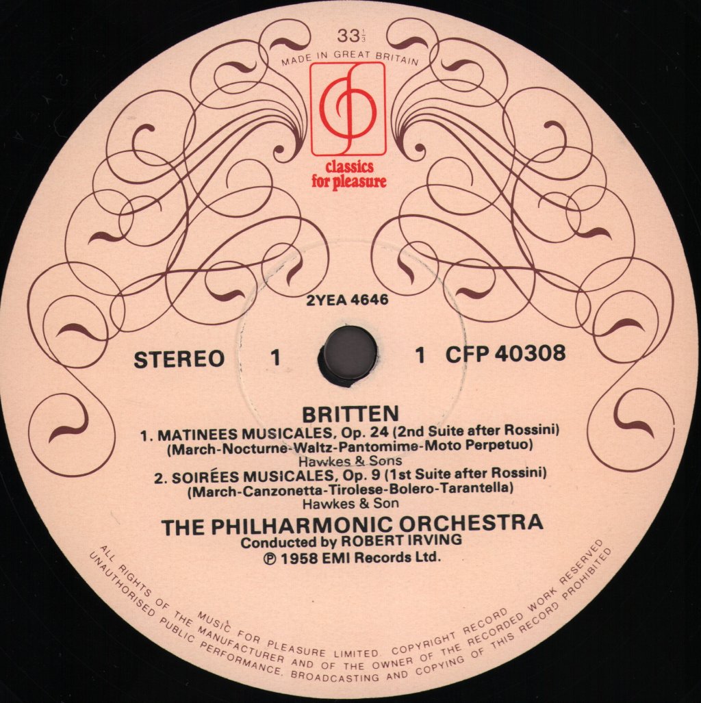 Robert Irving / Philharmonia Orchestra / Yehudi Menuhin - Britten - Matinees Musicales / Soirees Musicales - Lp