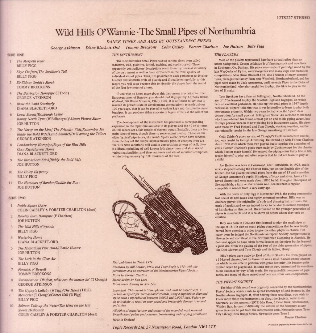 Small Pipes Of Northumbria - Wild Hills O'wannie - Lp