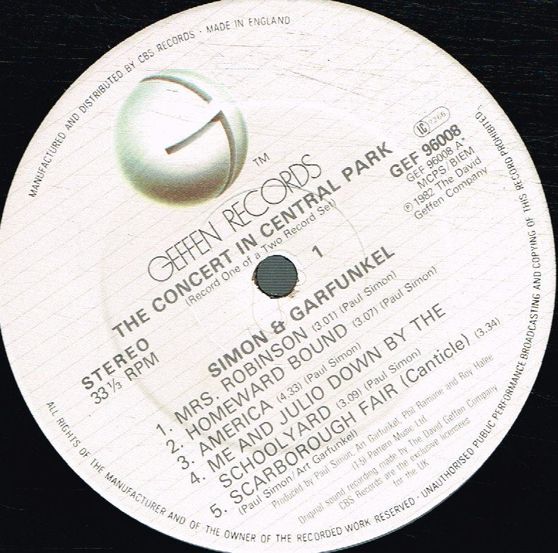 Simon And Garfunkel - Concert In Central Park - Double Lp