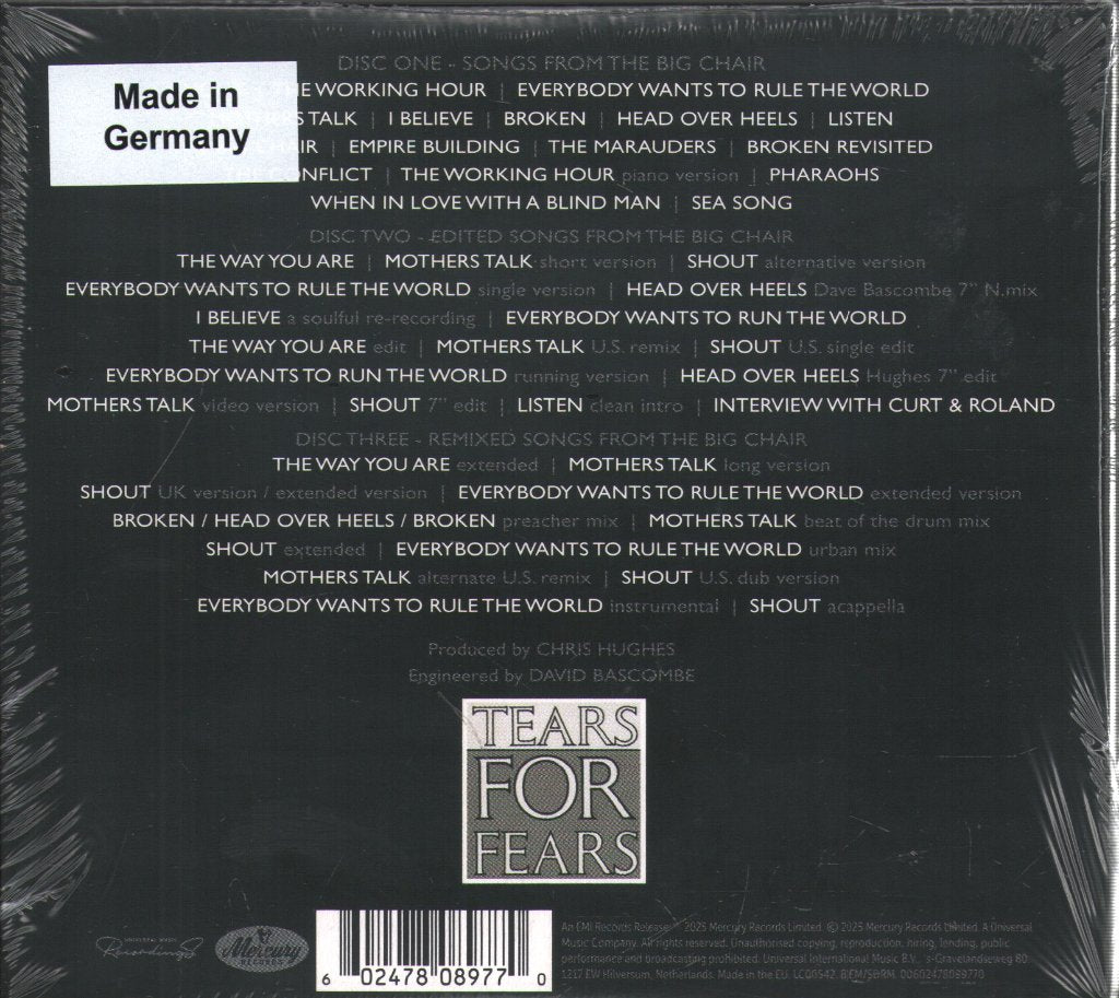 Tears For Fears - Songs From The Big Chair - Cd Set