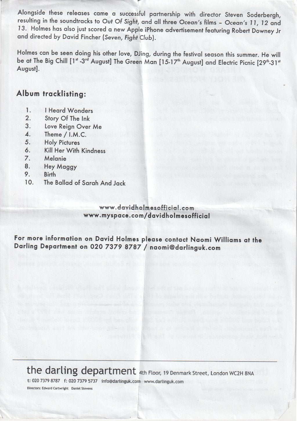 David Holmes - I Heard Wonders - Cdr