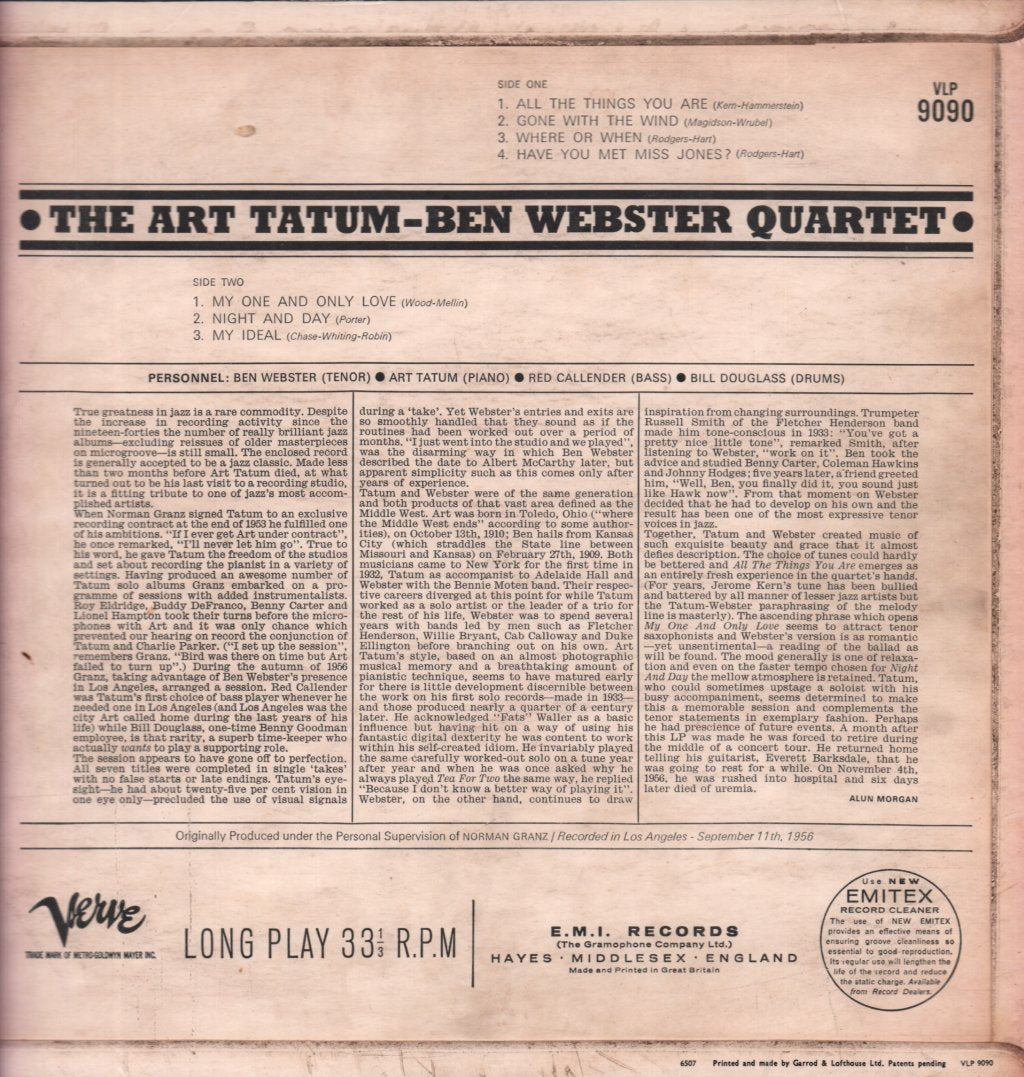 Art Tatum Ben Webster Quartet - Art Tatum Ben Webster Quartet - Lp