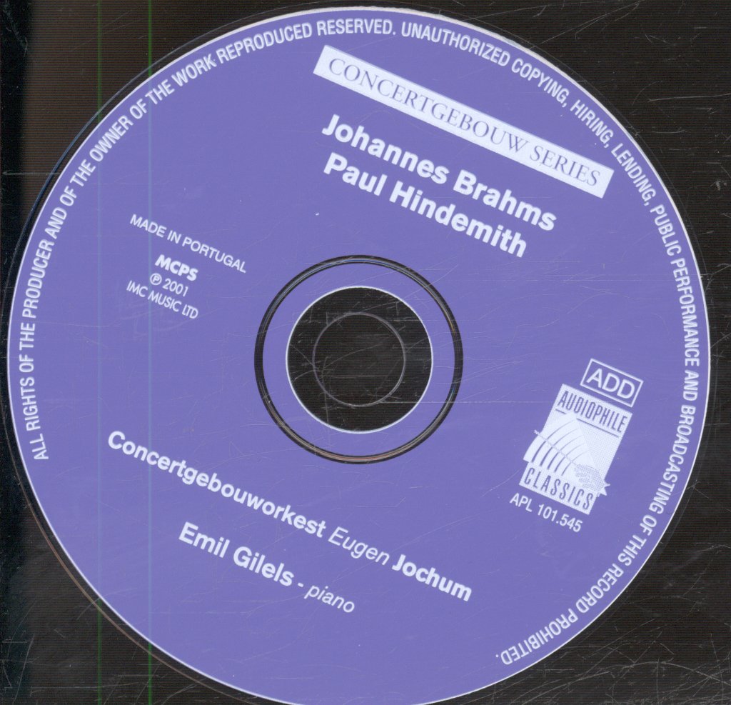 Concertgebouworkest, Eugen Jochum - Brahms / Paul Hindemith - Piano Concert No.2 In B Major, Op.83 / Symphony 'Mathis Der Maler' - Cd