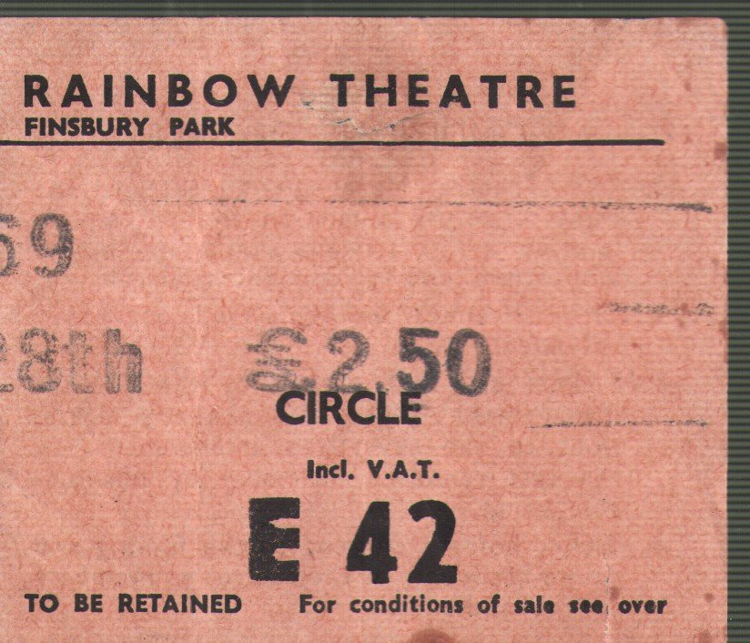 Sham 69 - Rainbow Theatre, Finsbury Park, 28th July 1979 - Ticket