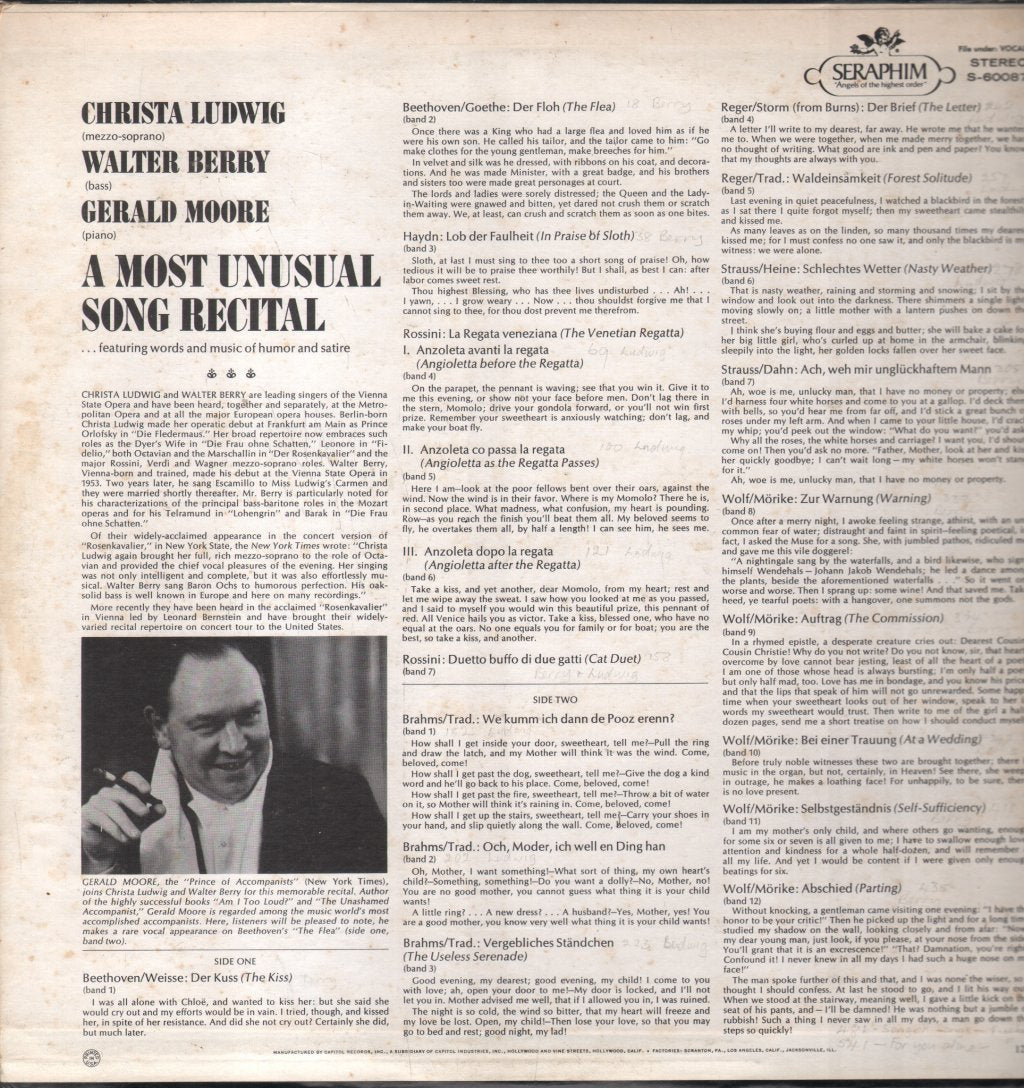 Christa Ludwig / Walter Berry / Gerald Moore - A Most Unusual Song Recital - Lp