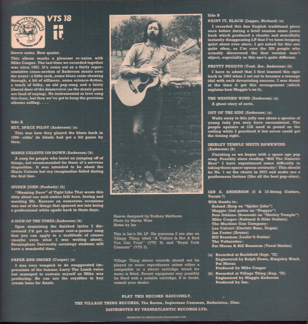 Ian A Anderson - Singer Sleeps On As Blaze Rages - Lp