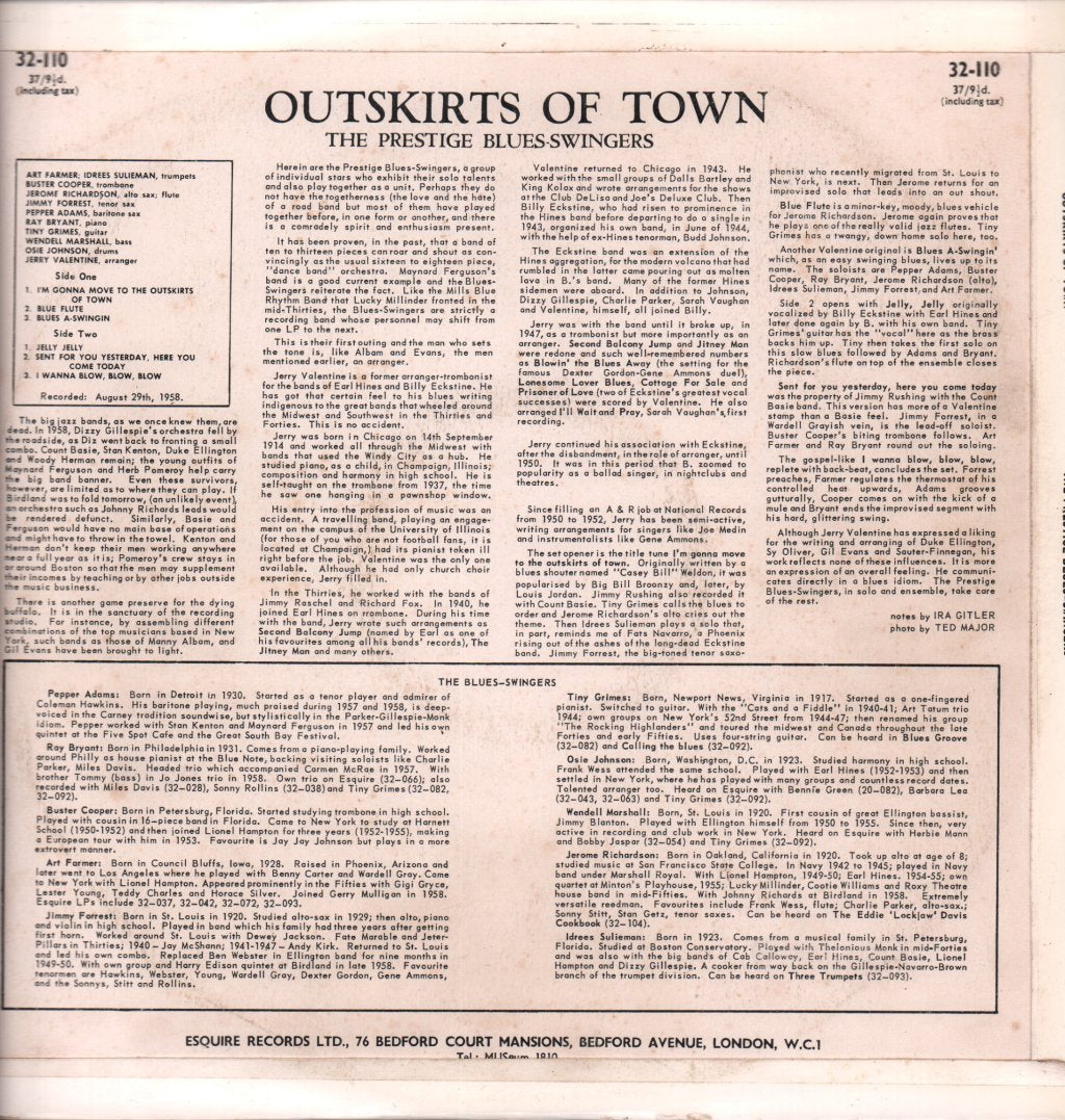 Prestige Blues Swingers - Outskirts Of Town - Lp