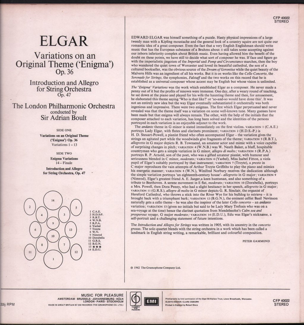 Sir Adrian Boult / London Philharmonic Orchestra - Elgar - Enigma Variations - Lp