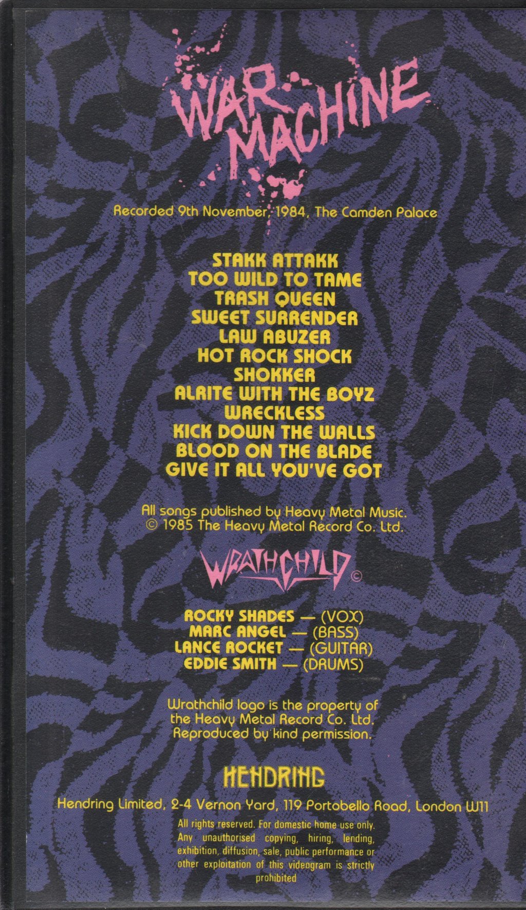 Wrathchild - War Machine, Live At The Camden Palace - Video