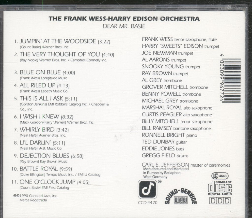 Frank Wess - Harry Edison Orchestra - Dear Mr. Basie - Cd