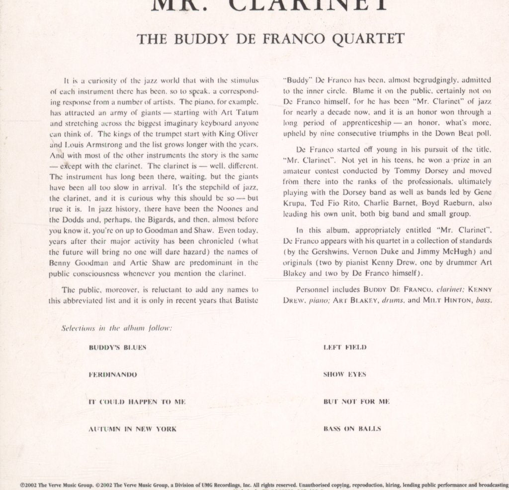 Buddy DeFranco Quartet - Mr. Clarinet - Cd