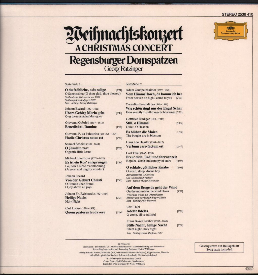 Regensburger Domspatzen / Georg Ratzinger - Weihnachtskonzert - A Christmas Concert - Lp