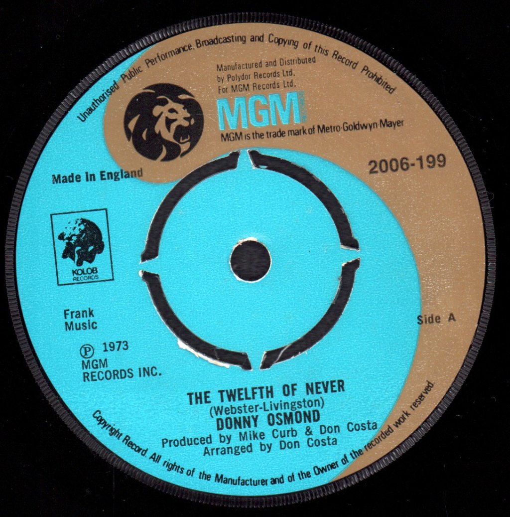 Donny Osmond - Twelfth Of Never - 7 Inch