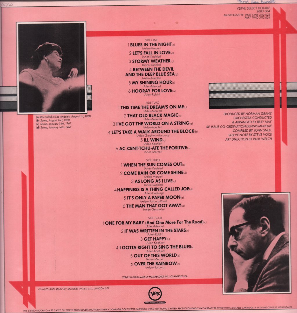 Ella Fitzgerald - Sings The Harold Arlen Songbook - Double Lp