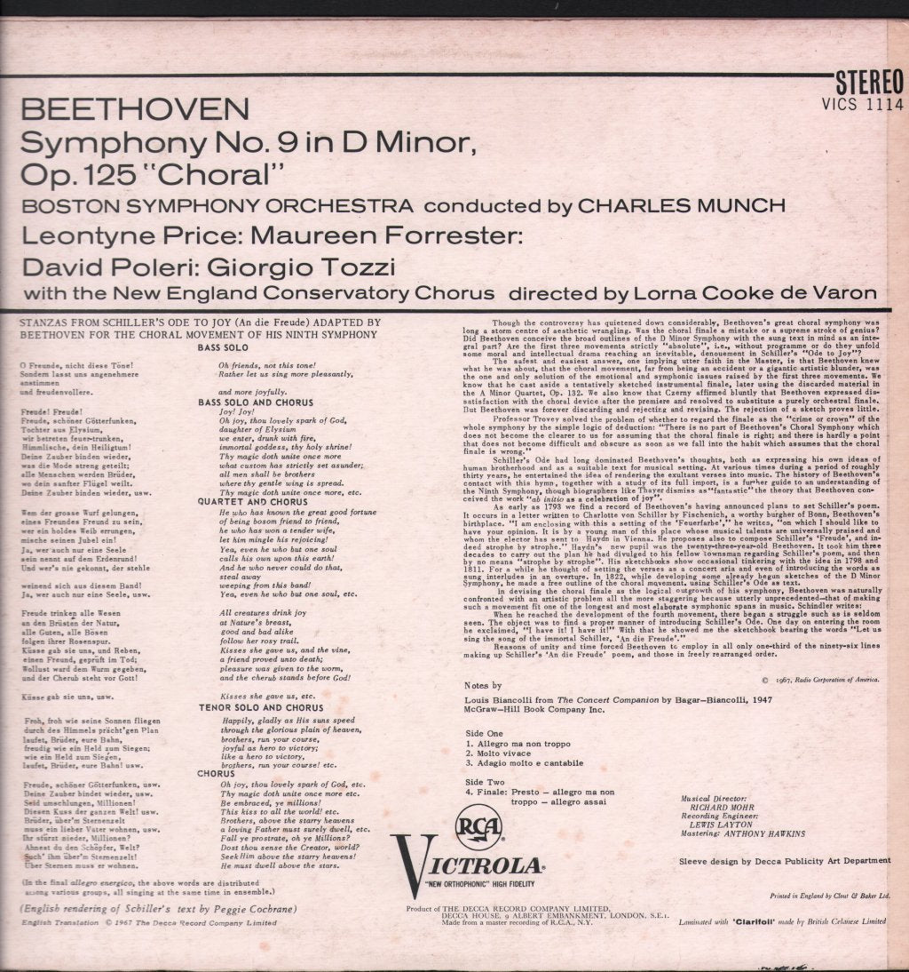 Leontyne Price / Charles Munch / Boston Symphony Orch. - Beethoven - Symphony No.9 Choral - Lp