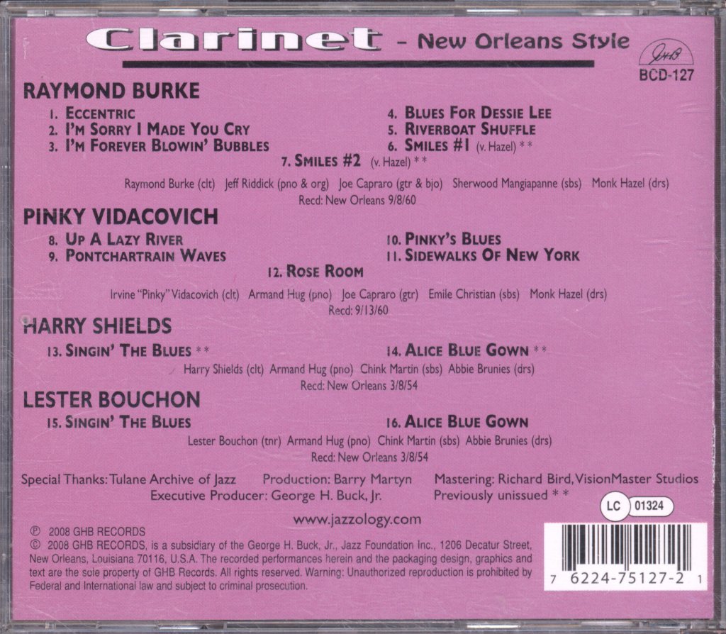 Pinky Vidacovich / Raymond Burke / Harry Shields - Clarinet - New Orleans Style - Cd
